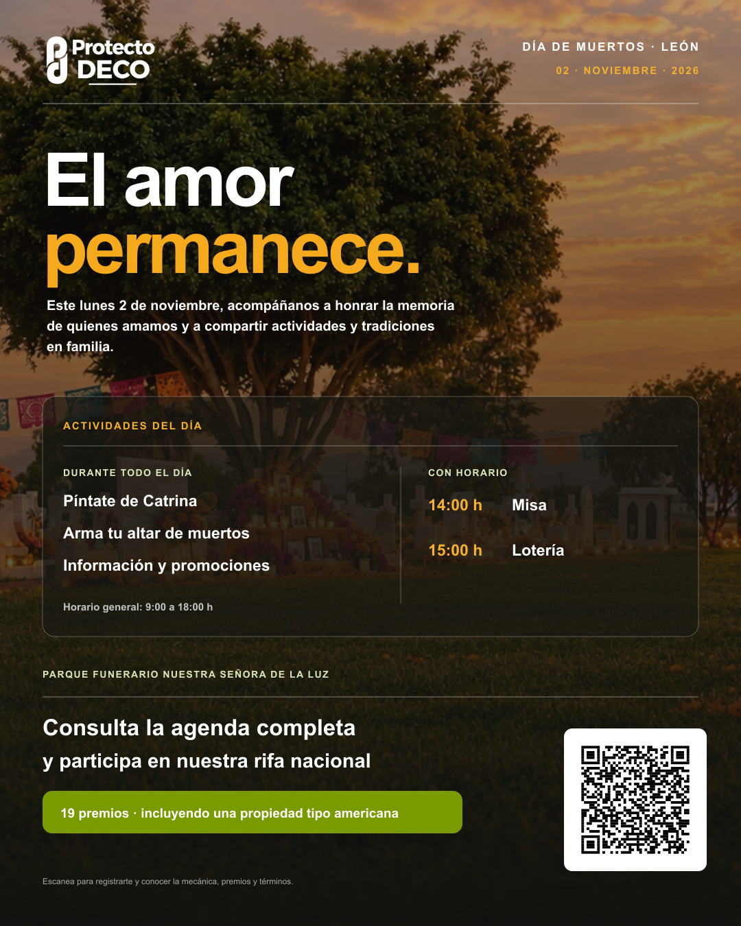Invitación al Día de Muertos en el Parque Funerario Nuestra Señora de la Luz, León